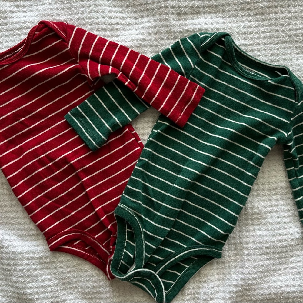 Carter's Festive Red and Green Striped Bodysuits